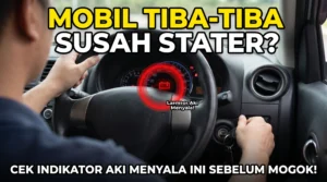Indikator aki menyala merah di dashboard sebagai salah satu ciri utama aki mobil lemah atau sistem pengisian daya bermasalah.